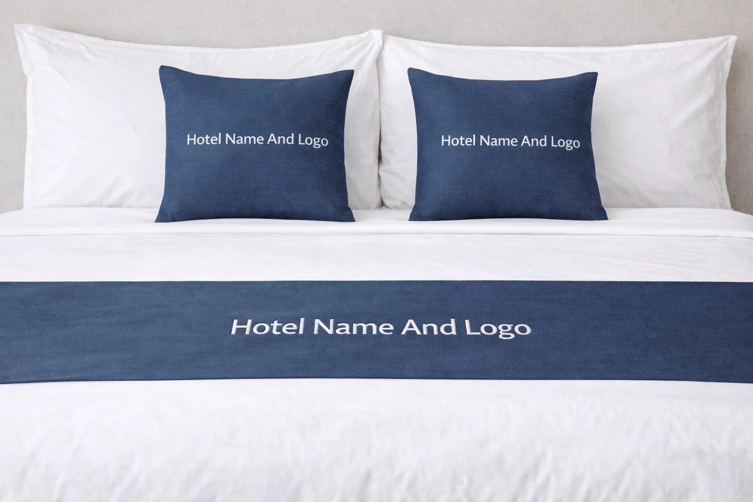 Hotel Bed Runners & Cushions – Custom Branding with Hotel Name & Logo