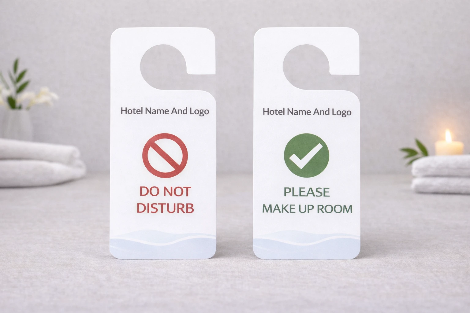 Hotel Door Hangers (Do Not Disturb / Make-Up Room) – Custom Branding with Hotel Name & Logo