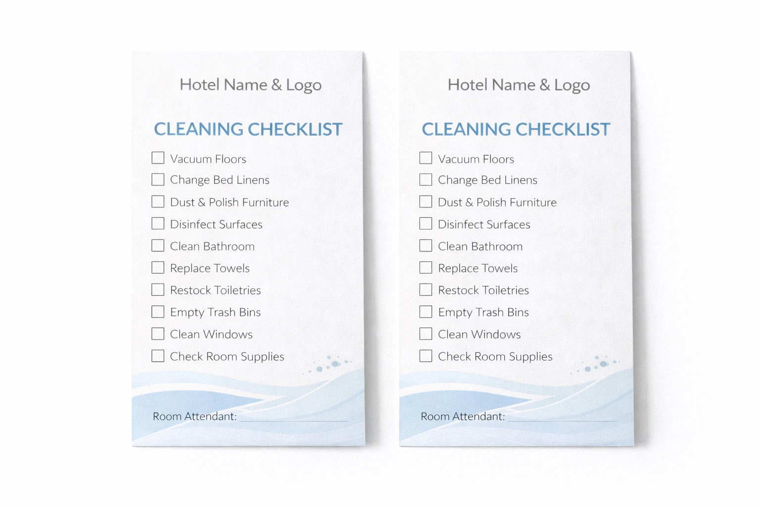 Cleaning Checklist Cards – Custom Branding with Hotel Name & Logo