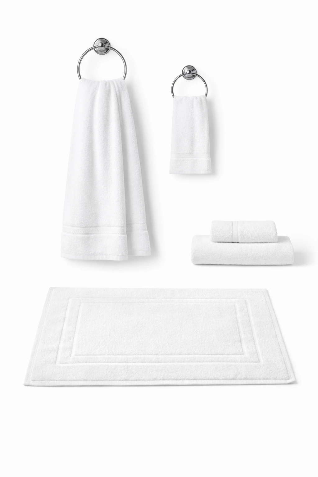 Hotel Bathroom Linen Basic Combo – Bath Towel, Hand Towel, Face Towel & Bath Mat