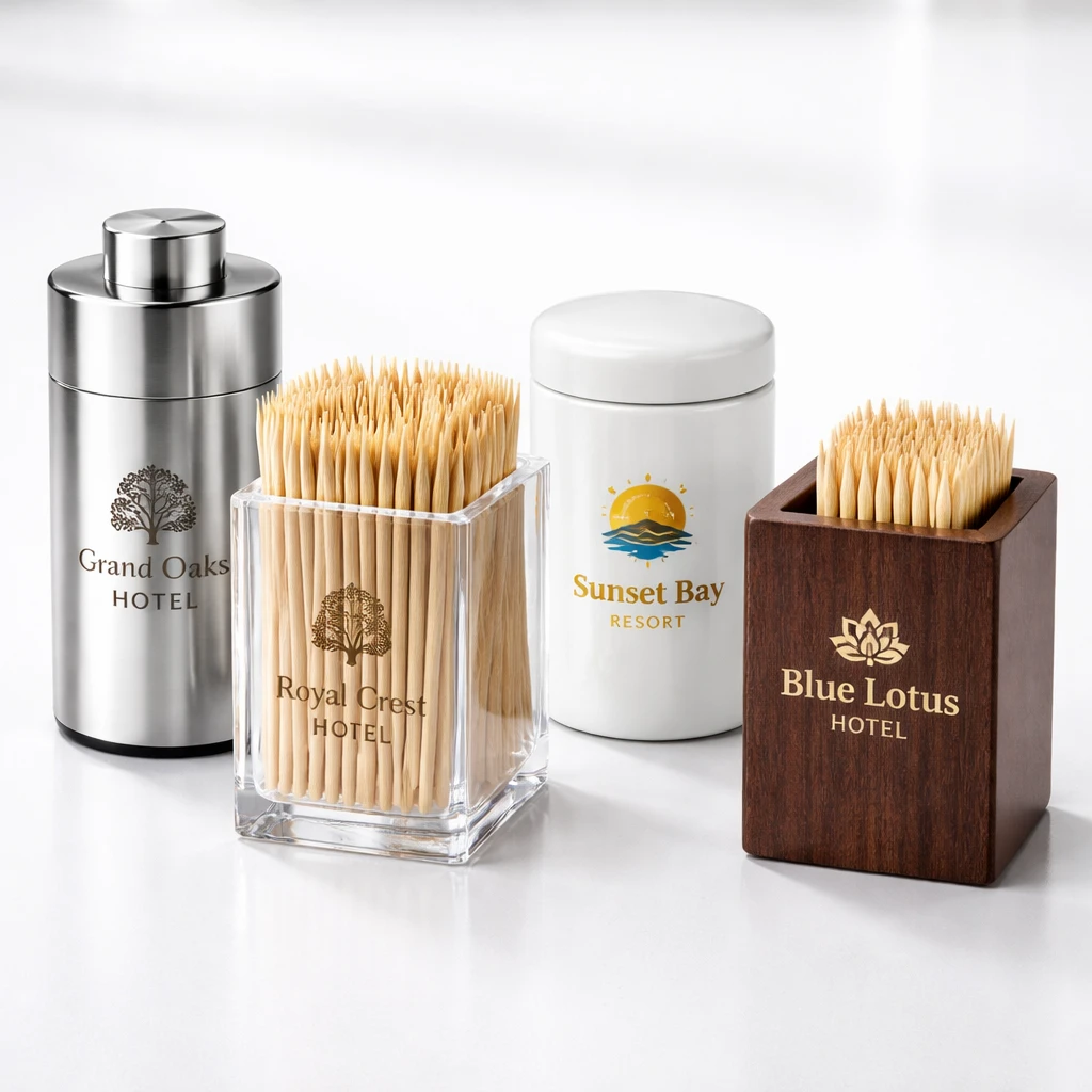 Custom Hotel Name & Logo Toothpick Holders for Restaurants & Dining Tables