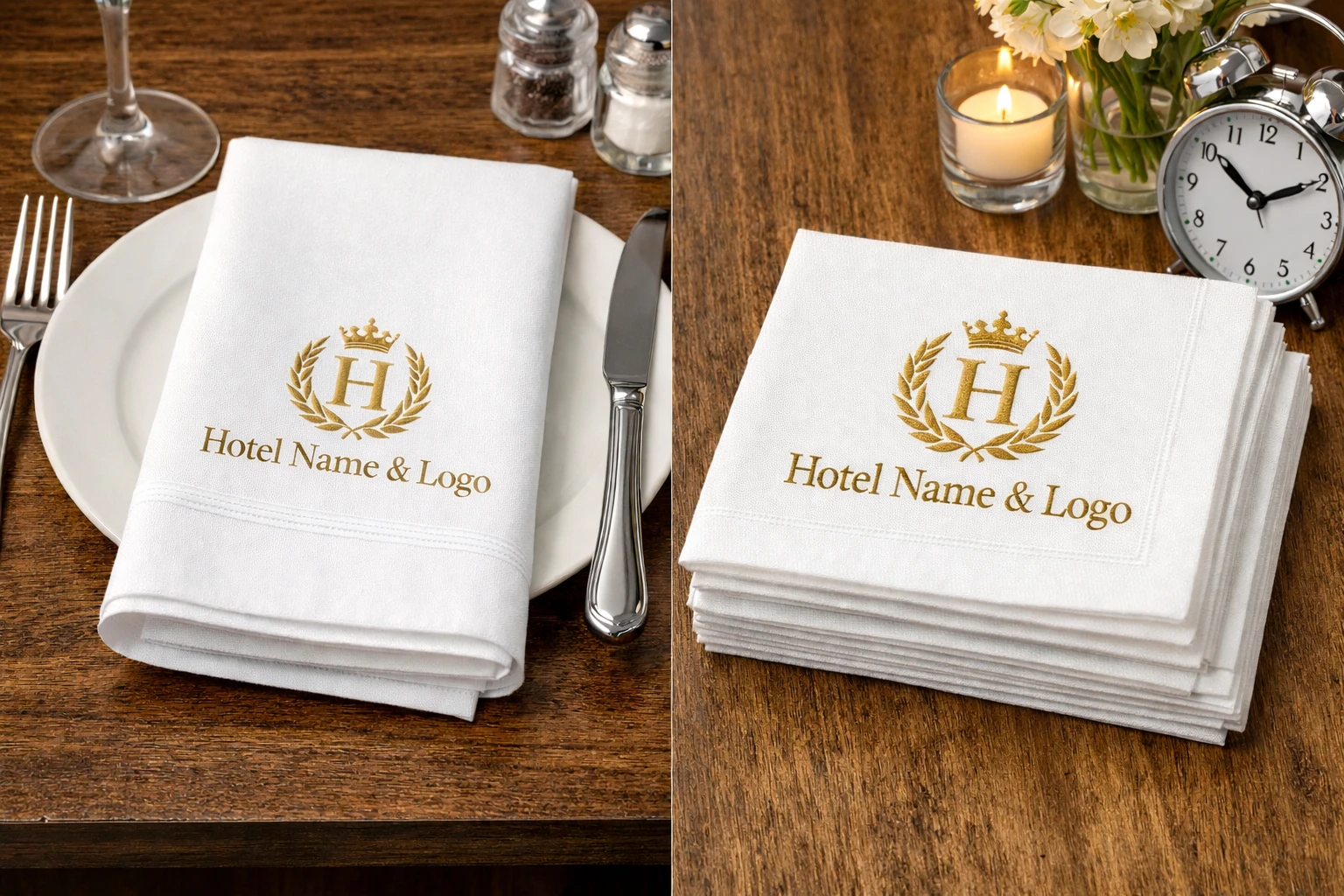 Custom Hotel Name & Logo Printed Paper Napkins for Restaurants & Rooms