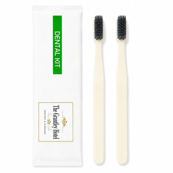 2 Corn Starch Toothbrushes with White Dental Kit Pouch
