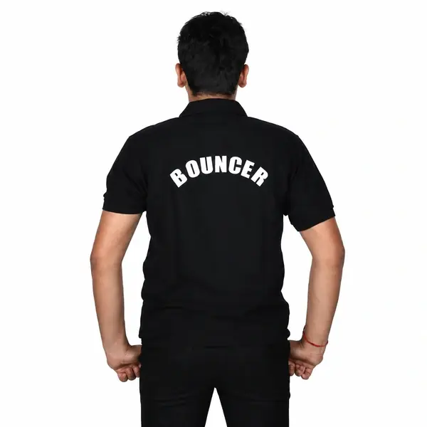 Black Bouncer Uniform Polo T-Shirt with BOUNCER Back Print