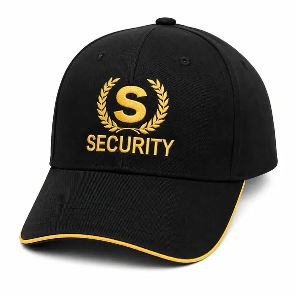 Black Security Guard Cap with Gold SECURITY Embroidery
