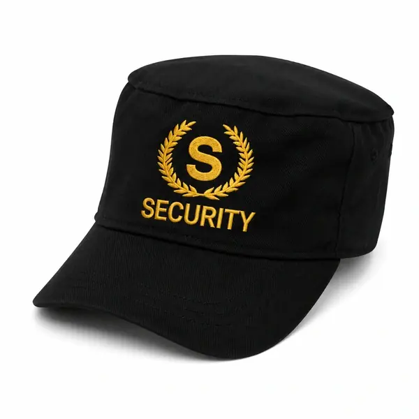 Black Security Guard Military Cap with Gold SECURITY Embroidery