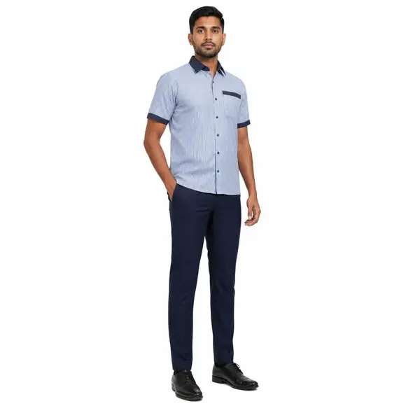 Blue Striped Housekeeping Staff Uniform with Navy Blue Trouser