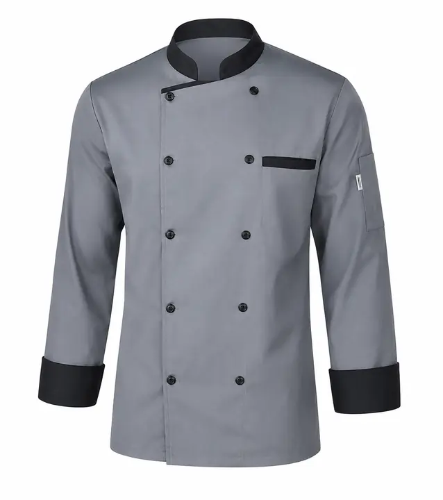 Grey Premium Chef Coat with Black Collar