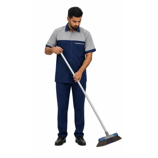 Housekeeping Staff Uniform – Grey & Navy Blue Shirt with Trouser
