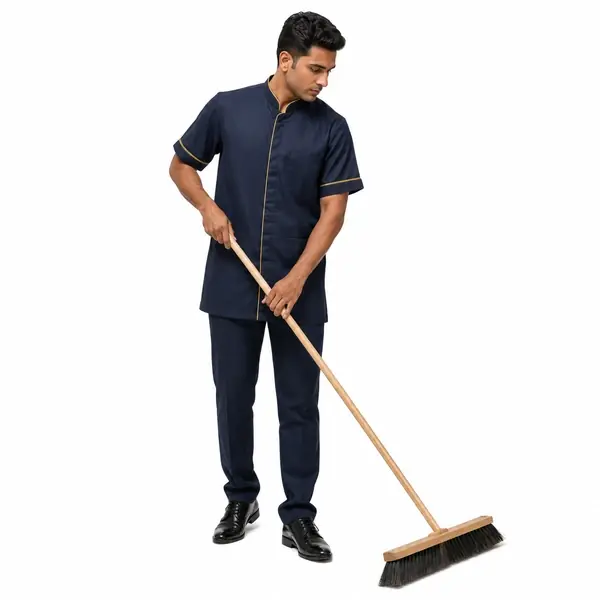 Men’s Premium Housekeeping Staff Uniform – Navy Blue with Gold Piping