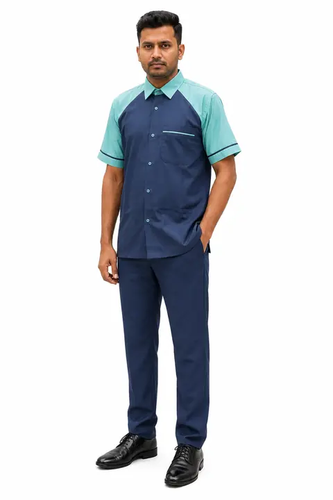  Navy Blue & Aqua Housekeeping Staff Uniform
