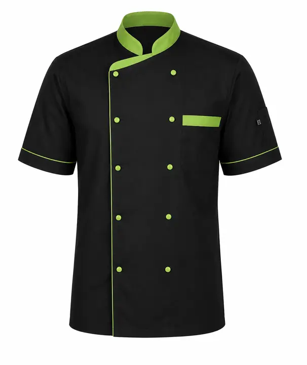 Premium Black Chef Coat with Green Contrast Piping – Half Sleeve Double