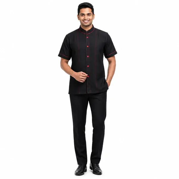 Premium Black & Red Hospitality Waiter / Steward Uniform Set