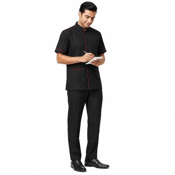 Premium Black & Red Restaurant Waiter / Steward Uniform Set