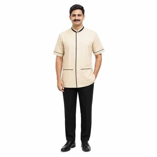 Premium Cream & Black Hospitality Staff Uniform Set