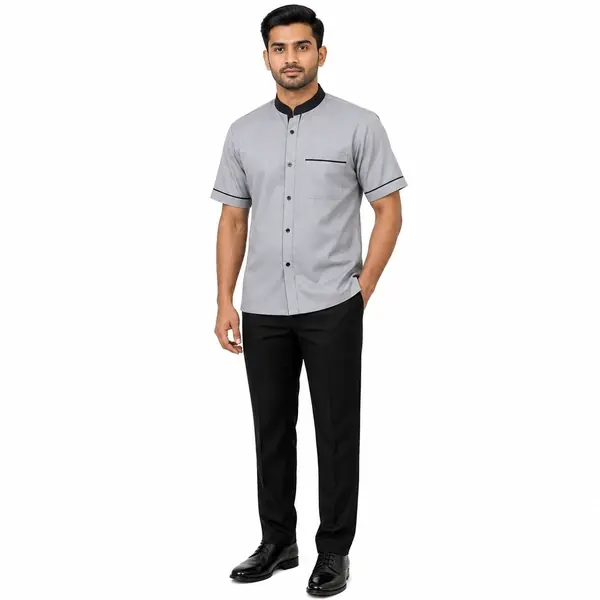 Premium Grey & Black Restaurant Waiter Uniform Set