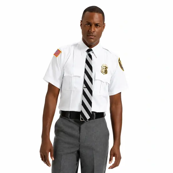 White Short Sleeve Security Guard Uniform with Grey Trouser & Tie